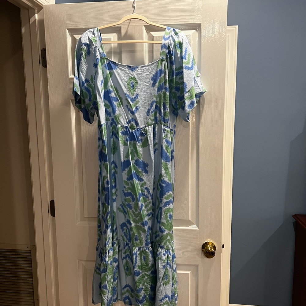 Elegant Blue and Green Women's Midi Dress